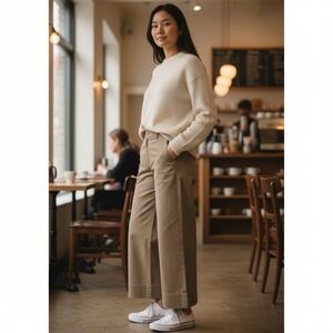 Eileen Fisher Wide Leg Stretch Denim Pants Khaki Women's S Organic‎ Cotton